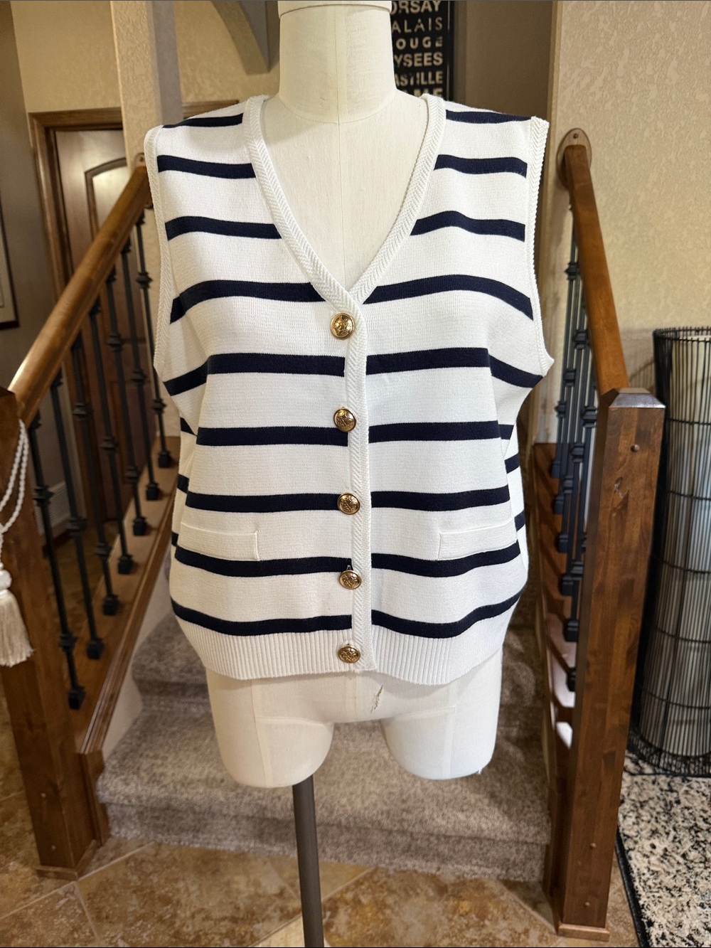 Adrianna Papell White and Black Striped Knit Top - XL